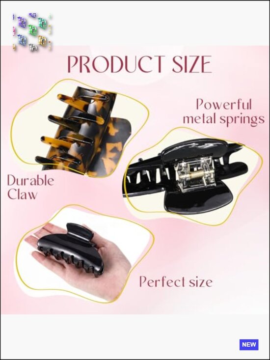 8 Acrylic Hair Claw Clips Bulk Set Non Slip Strong Hold for Thick Thin Hair